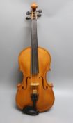 A 20th century Viola, unlabelled with 2 piece 16 inch back, cased