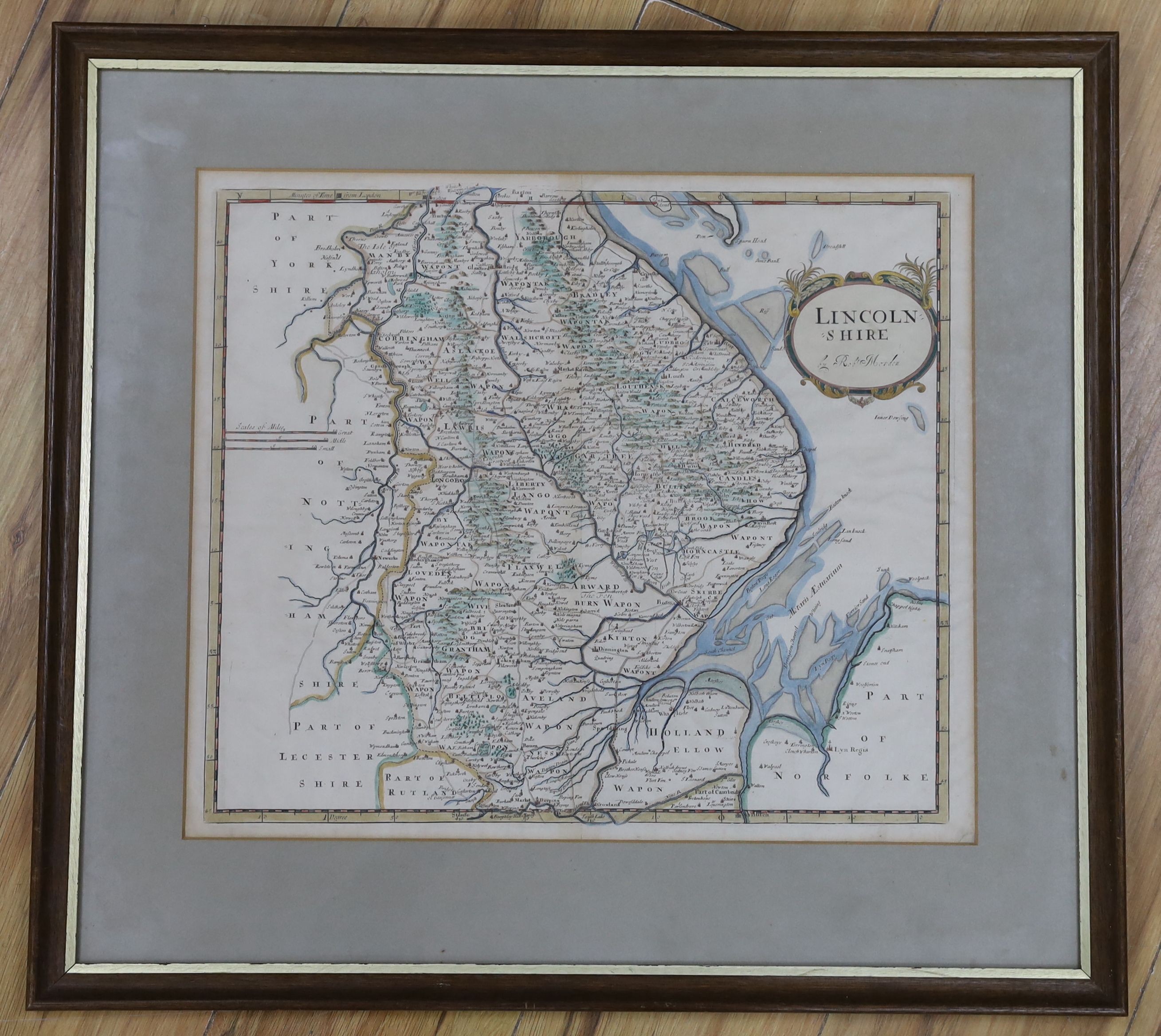 Robert Morden, coloured engraving, Map of Lincolnshire, 38 x 44cm. - Image 2 of 3
