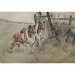 Henry Wilkinson (1921-2011), coloured drypoint etching, 'Rough Collies', signed in pencil, 16/250,