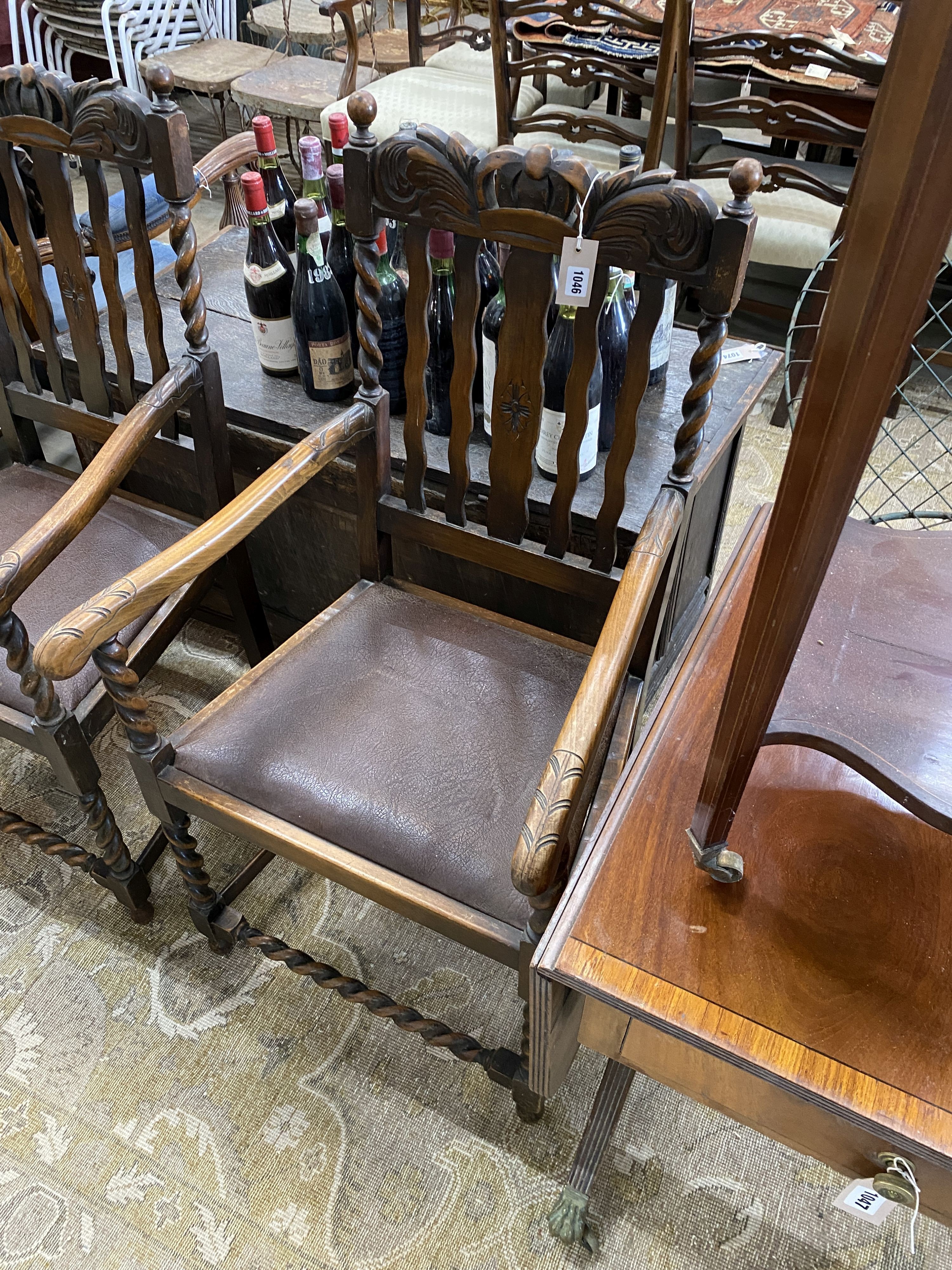 A pair of 1930’s carved beech Carolean style elbow chairs - Image 2 of 3