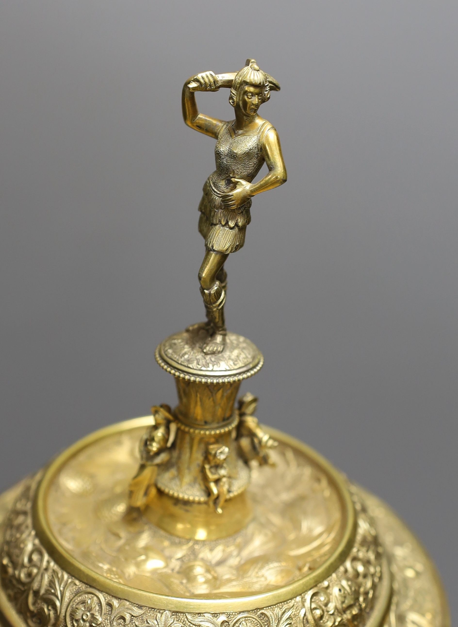 A decorative Bacchus electrotype chalice and cover on stone base - 49cm high - Image 4 of 7