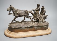 A Russian bronze troika group, late 19th / early 20th century, signed - 32cm long