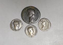 Three Roman AR denarius - Hadrian etc, and a Claudius AE as (4)
