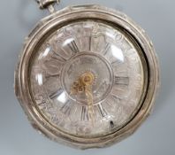 An 18th century white metal pair cased keywind verge pocket watch, by Isaac Soret, cased diameter