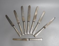 A set of eight William IV silver handled steel table knives, Francis Higgins II, London, 1835, 27.