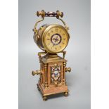 A French champleve enamel ormolu and marble mantle timepiece - 23cm high