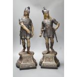 A pair of spelter figures of warriors - 54cm high
