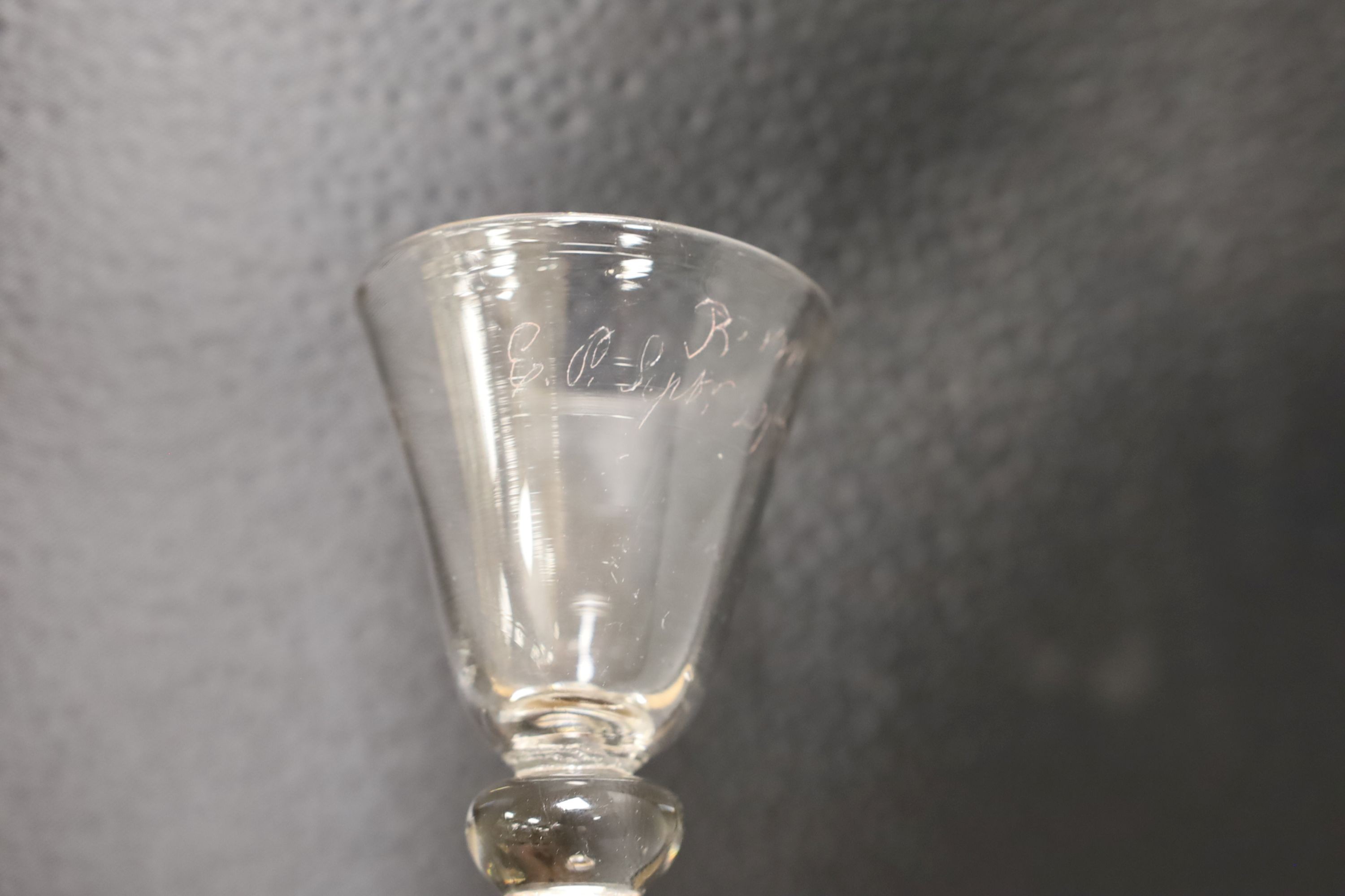 A Georgian Diamond point glass, folded foot - 15.5cm tall - Image 2 of 3