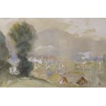 Sir Alfred East (1849-1913), watercolour, Hillside view, signed, 23 x 33cm