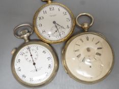 Three base metal pocket watches including 19th century pair case by Robert Weir, Dunbar(lacking