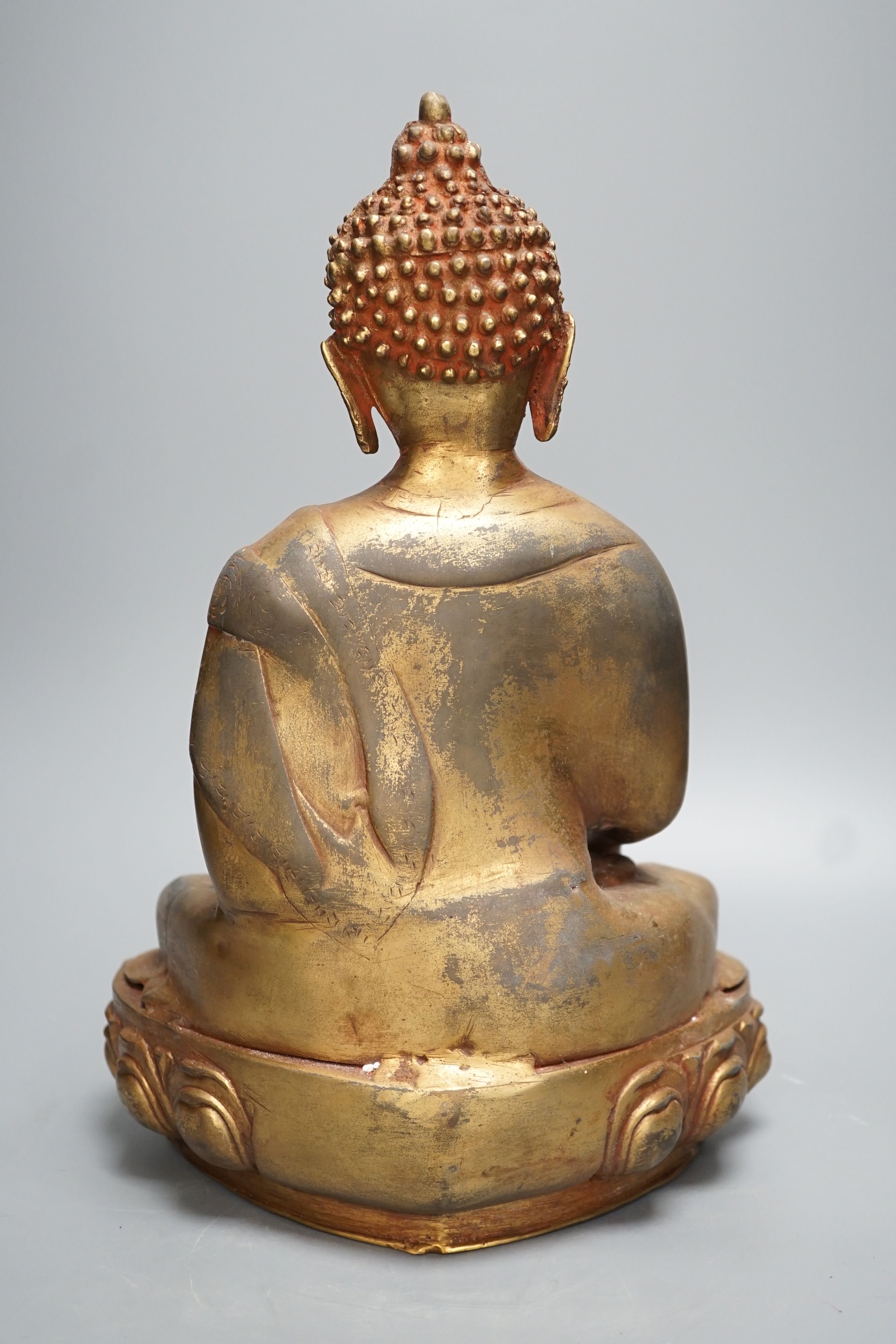 A gilt brass seated figure of Buddha - 38cm high - Image 3 of 4