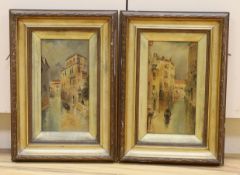 H.Vickers (English School circa 1900), pair of oils on board, Venetian canal scenes, 30 x 15cm.