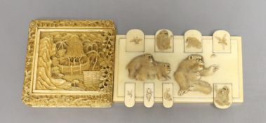 A 19th-century Chinese export ivory case and a Japanese ivory bezique marker, Meiji period (2)