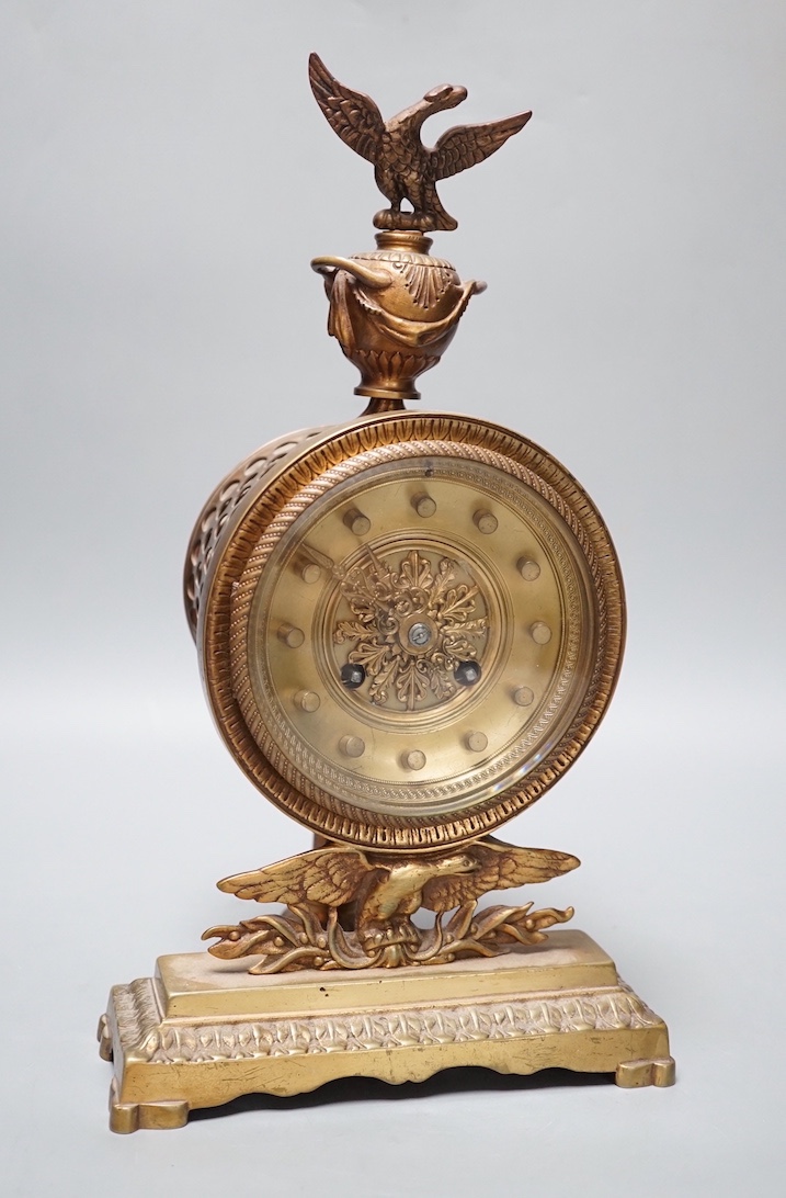 An early 20th century Empire style brass clock 32cm