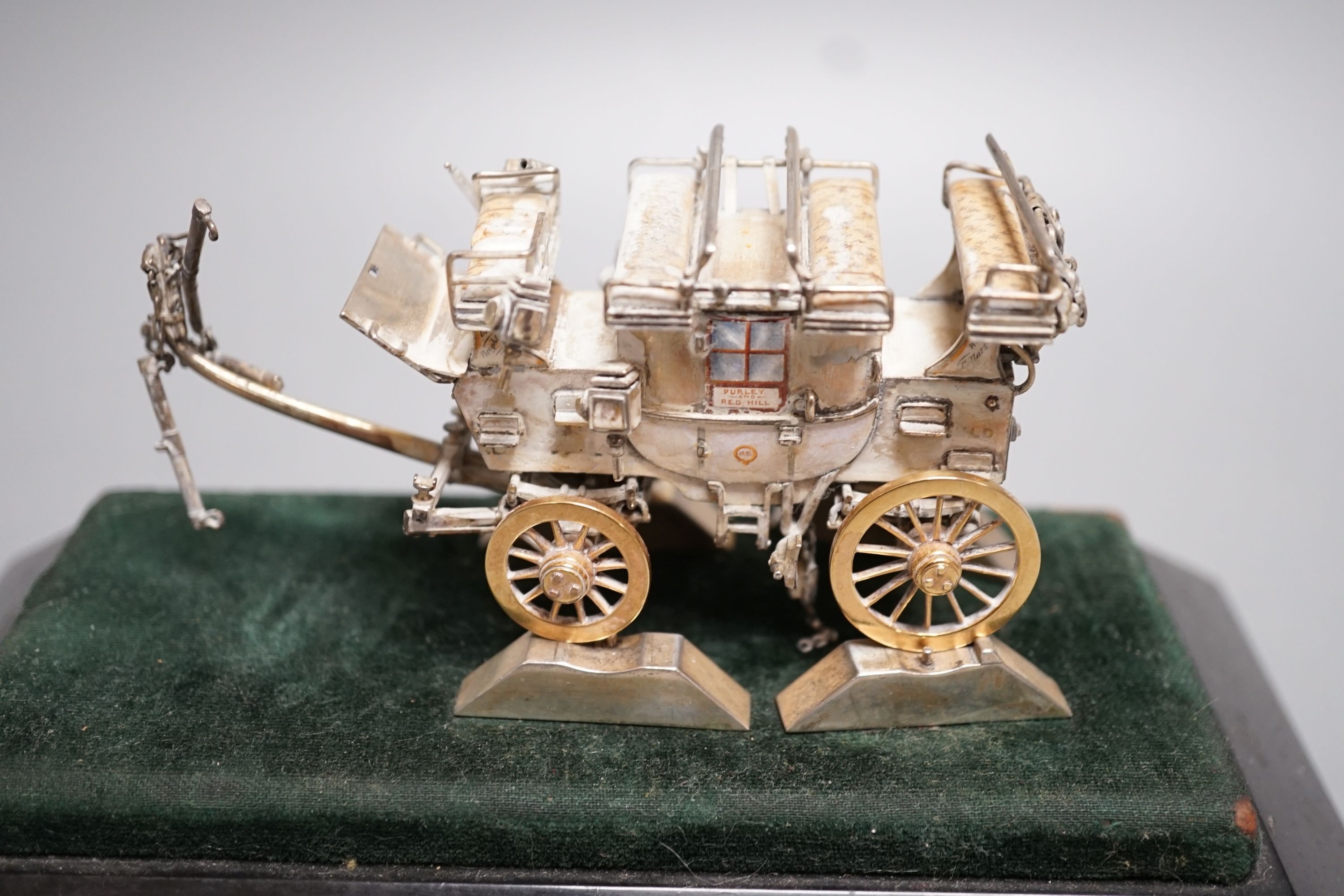 A parcel gilt white metal and enamelled miniature model of 'The Old Times Coach Made To - Image 2 of 4