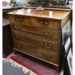 A George III mahogany chest, fitted two short and three long oak lined drawers, width 95cm, depth