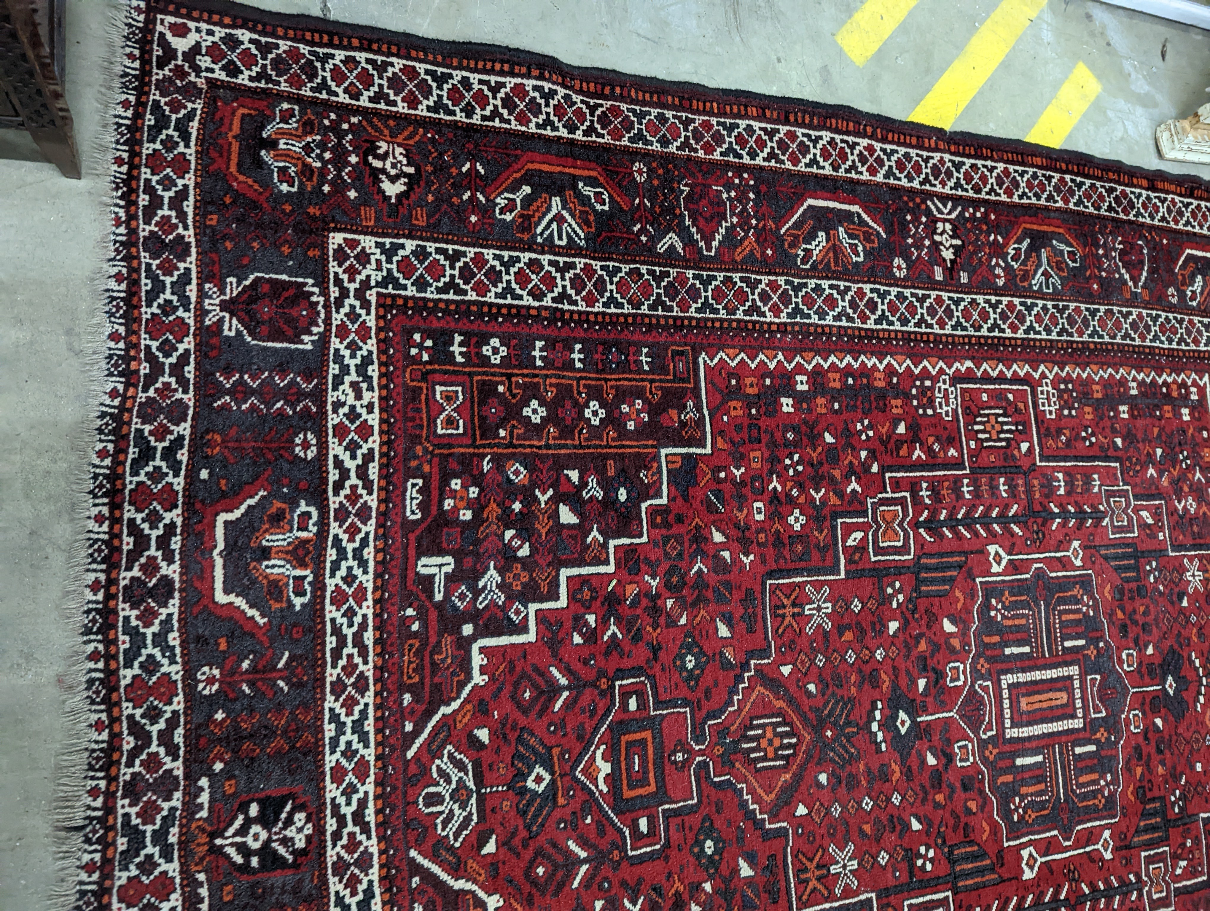 A Caucasian design burgundy ground carpet, 280 x 210cm - Image 9 of 12