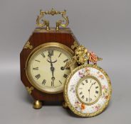 A continental porcelain and ormolu Sedan timepiece and a Victorian mantel timepiece 22cm