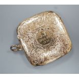A George V 9ct gold vesta case, with later engraved inscription, Chester, 1913, 45mm, gross 18.4
