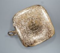 A George V 9ct gold vesta case, with later engraved inscription, Chester, 1913, 45mm, gross 18.4
