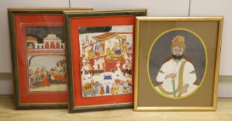 19th century Indian School, gouache on paper, Portrait of a noble man, 31 x 26cm, two studies of