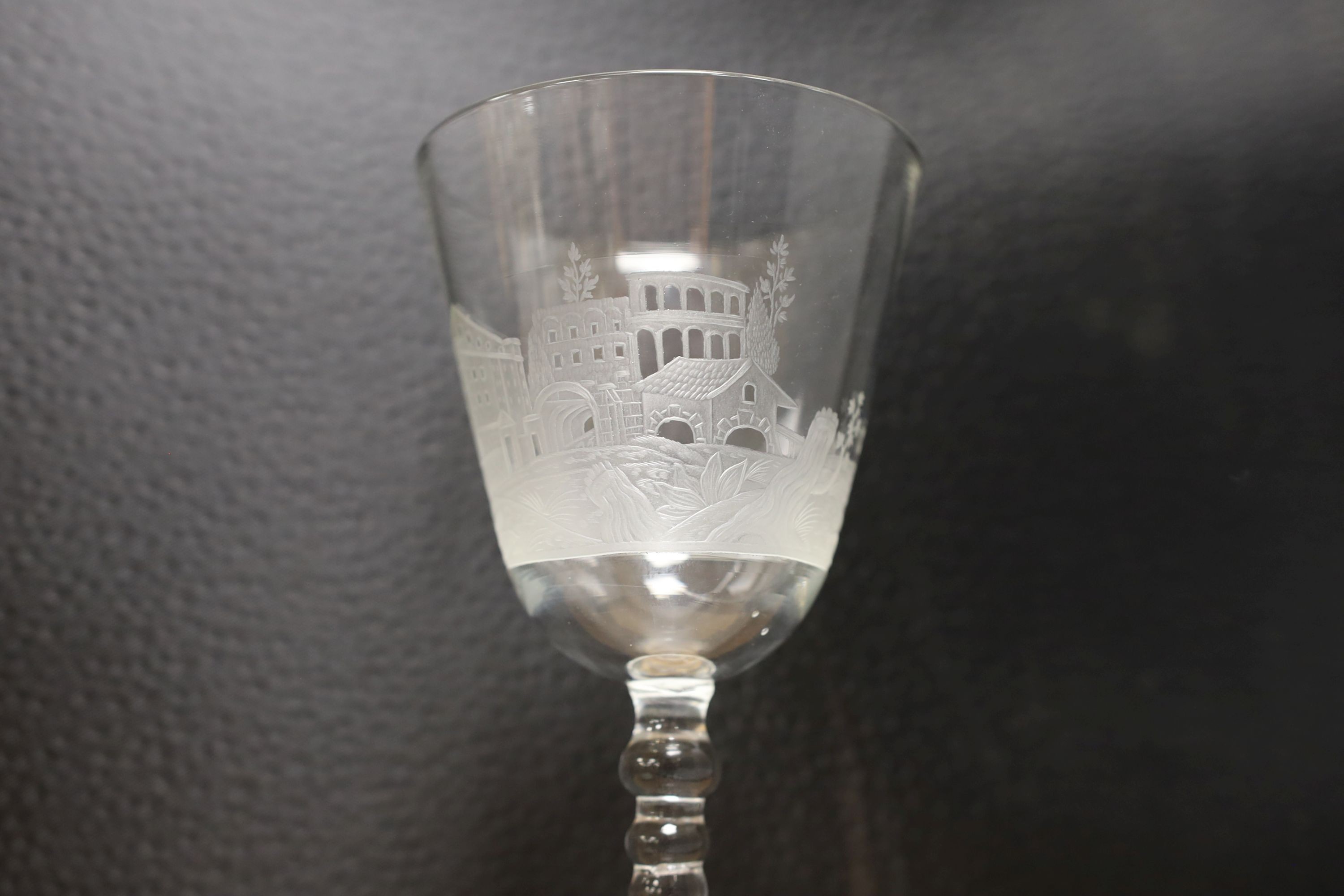 A Dutch engraved Newcastle goblet - 19cm tall - Image 3 of 5
