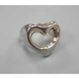 A Georg Jensen sterling pierced heart shaped ring, size M/N, 9.9 grams.