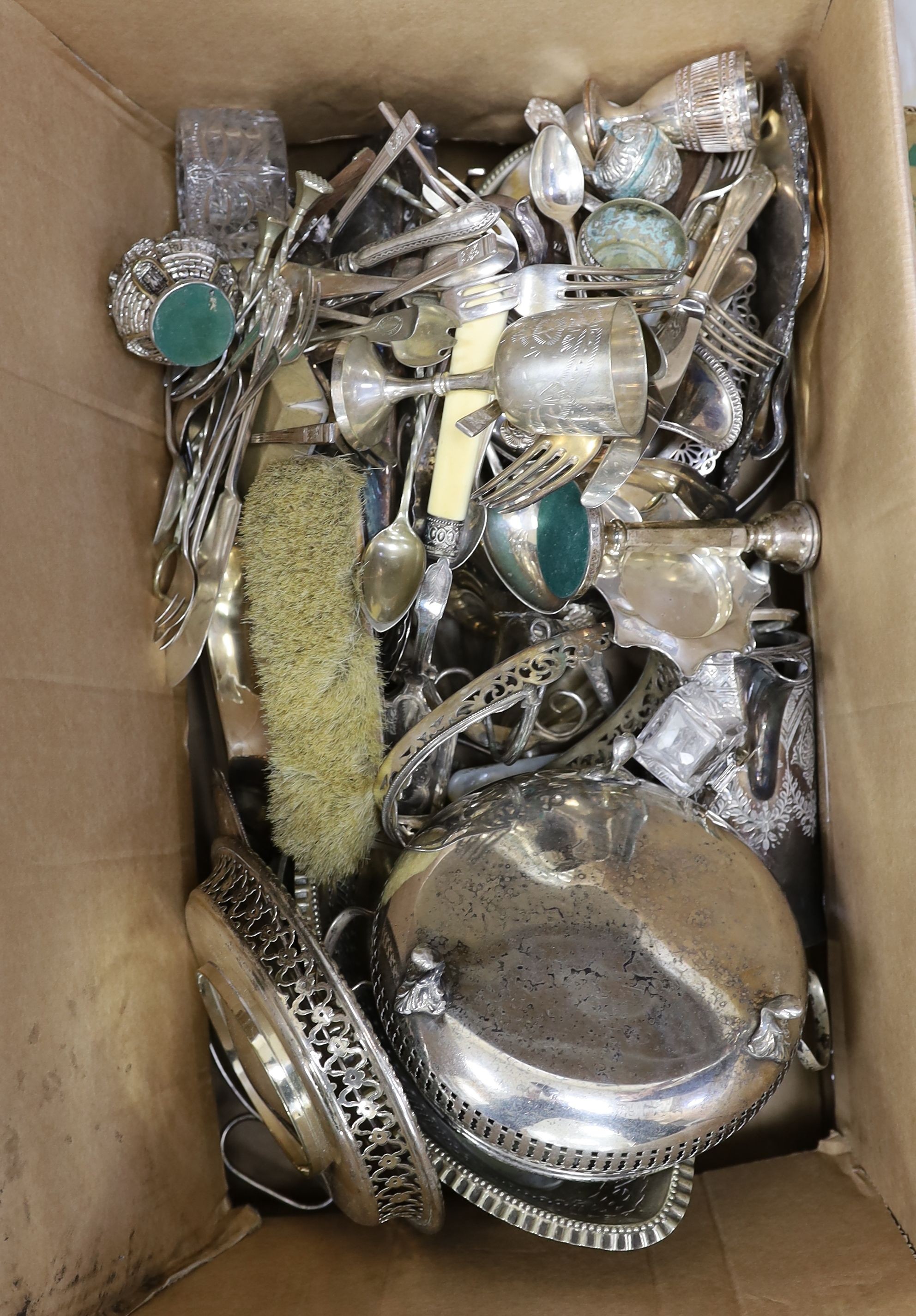 A quantity of plated wares including cake stand, trays, flatware etc. - Image 2 of 4