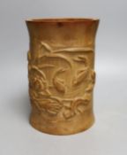 A Chinese bamboo ‘ koi’ brush pot - 18cm high