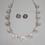 A Georg Jensen sterling flowerhead fringe necklace, no. 30A, 66cm and a pair of matching earrings,