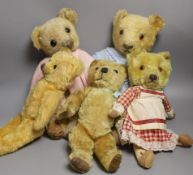 Five English Bears Including Chadvalley Magna Hairloss with Label. Merrythought & Pedigree and a