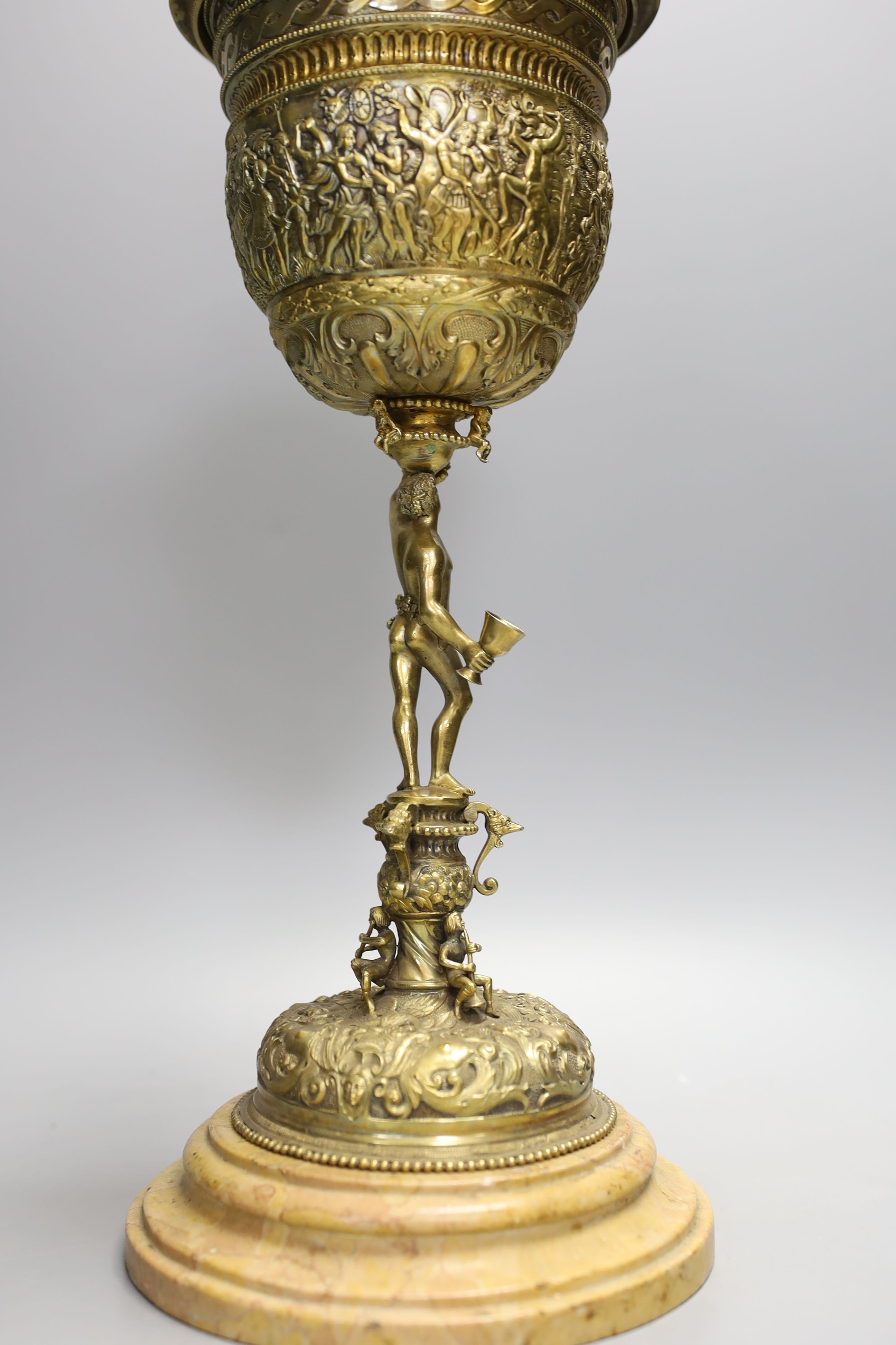 A decorative Bacchus electrotype chalice and cover on stone base - 49cm high - Image 6 of 7