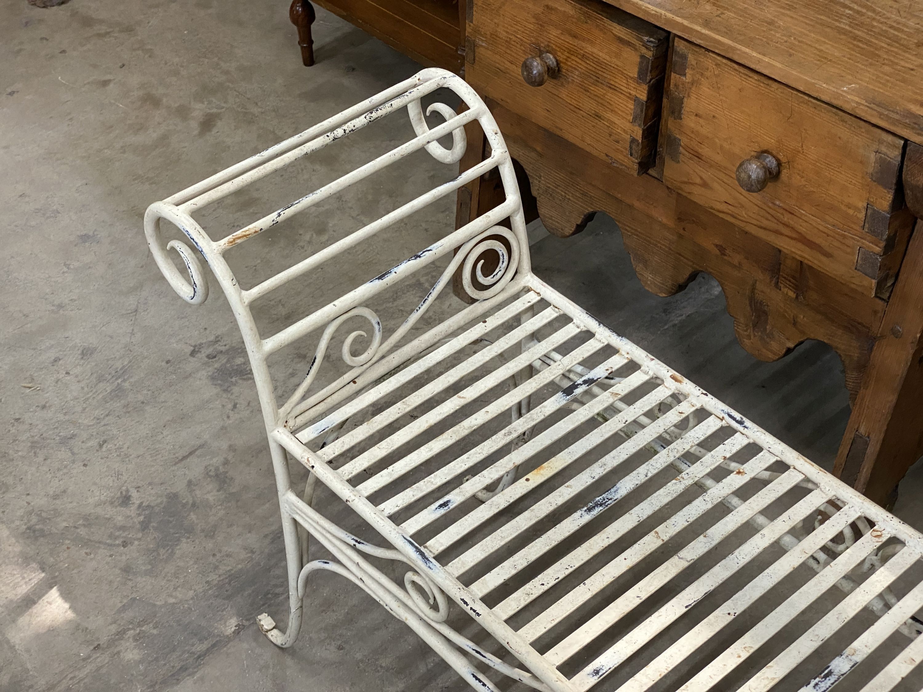 A painted wrought iron scroll end garden bench, length 130cm, depth 34cm, height 61cm - Image 3 of 3