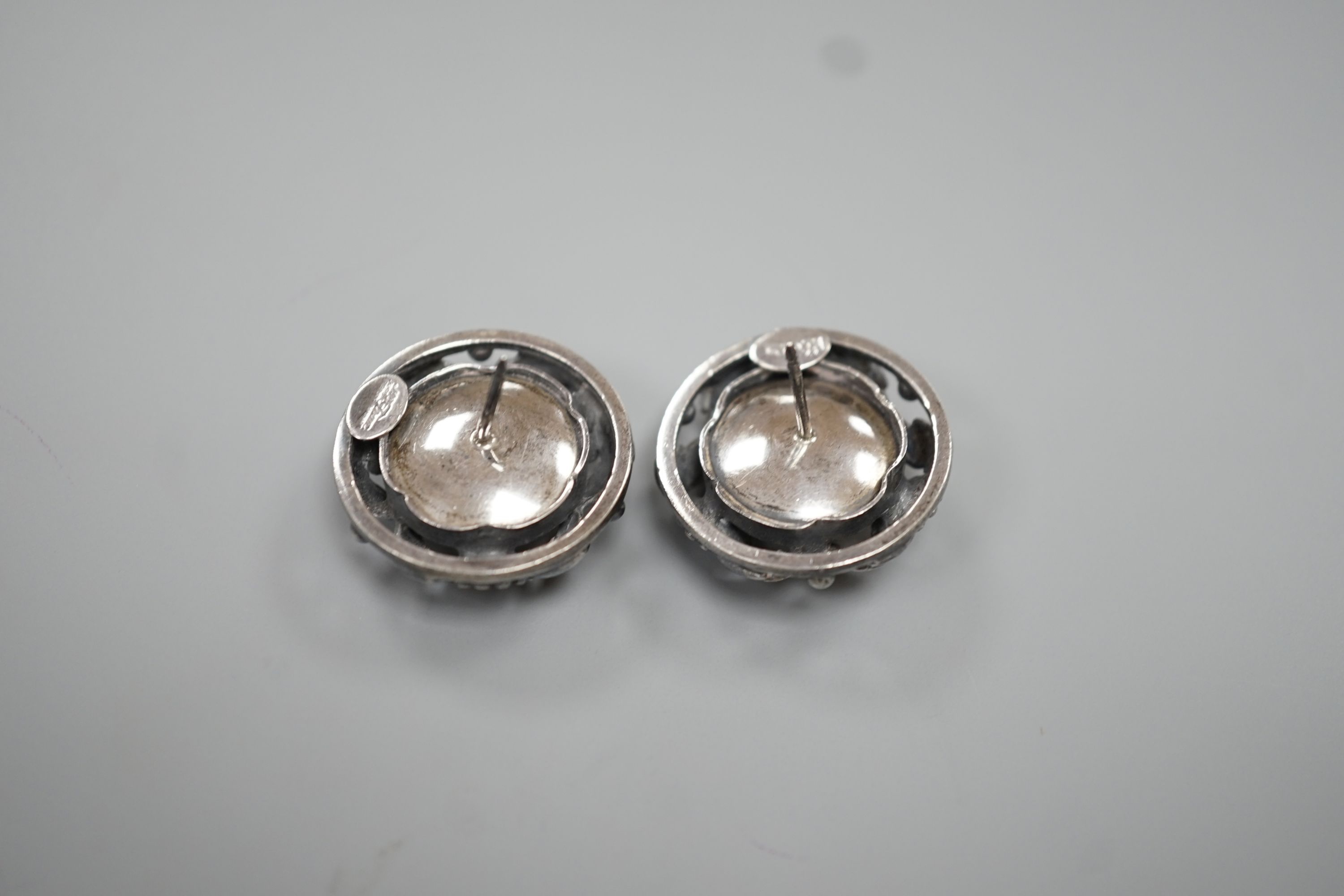 A pair Danish Niels Eric From sterling circular foliate earrings, 22mm, lacking butterflies. - Image 2 of 2
