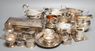 A quantity of assorted mainly 20th century sundry silver including three cream jugs, two silver