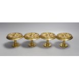 Four floral brass curtain tiebacks - 11cm diameter