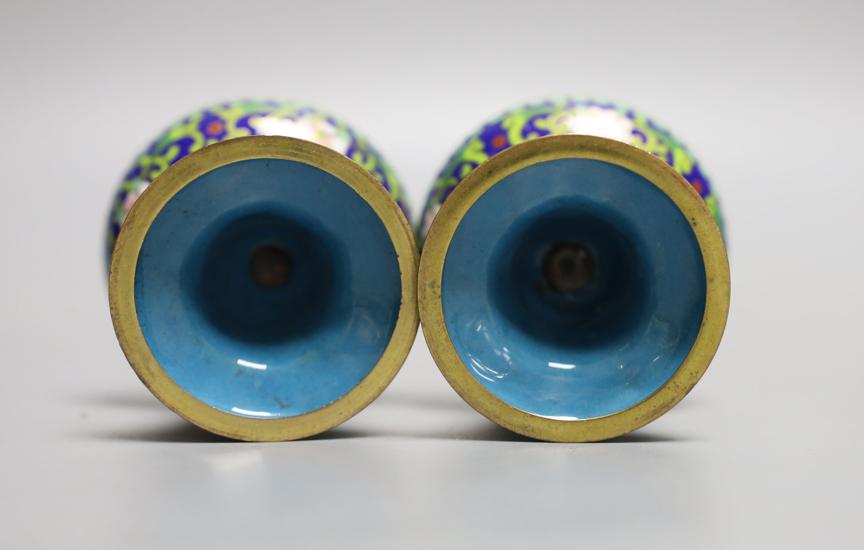 A pair of blue cloisonne pricket candlesticks - 12cm tall - Image 3 of 3