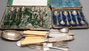 A quantity of 19th century and later assorted silver cutlery, including Edwardian basting spoon,