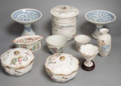 A mixed group of 19th/early 20th century Chinese porcelain vessels, stem dishes etc.