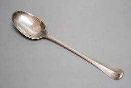 A George II silver Hanovarian pattern basting spoon, James Wilks, London, 1732, 31.3cm,5.2oz