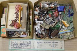 Britains farmyard animals and a box of model hunting series, zoo animals etc