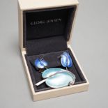 A pair of 20th century Danish sterling and enamel ear clips by Volmer Bahner & Co, 21mm and