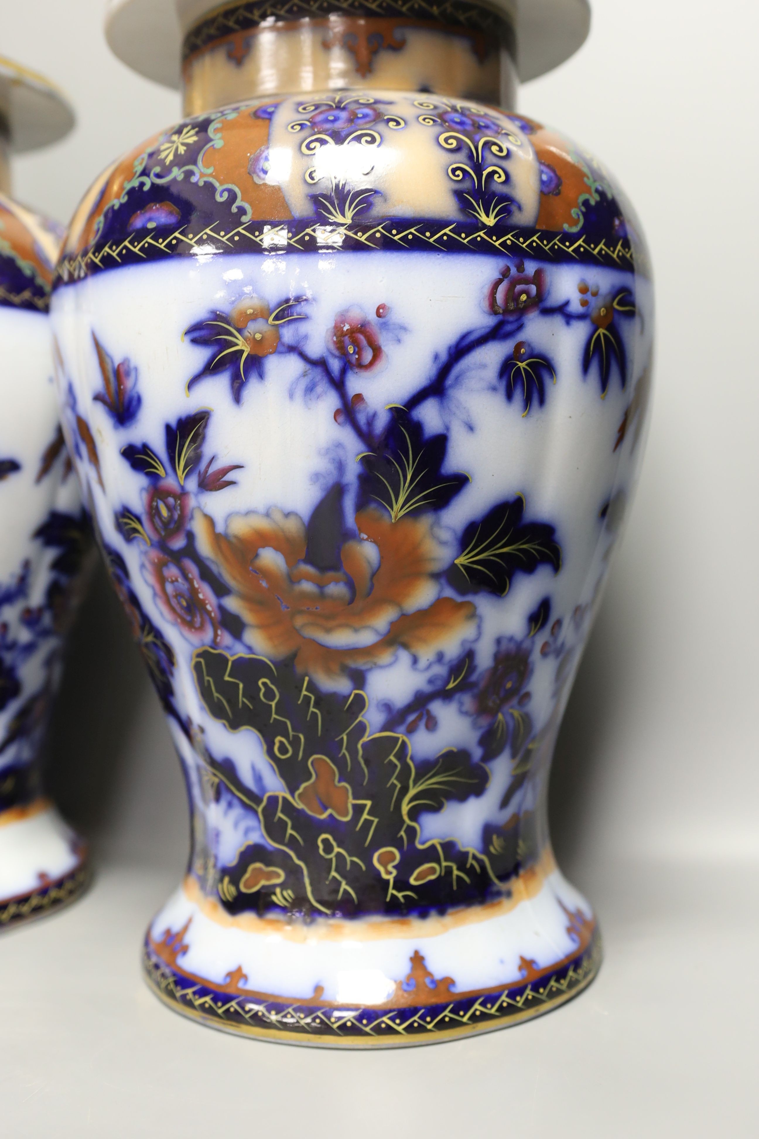 A pair of mid 19th century ironstone vases and covers - 51cm tall - Image 3 of 8