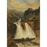 English School c.1900, oil on canvas, Study of a waterfall, initialled M.Th and dated March 1901, 55