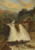 English School c.1900, oil on canvas, Study of a waterfall, initialled M.Th and dated March 1901, 55