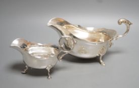 A modern silver sauceboat by Roberts & Belk and a smaller earlier silver sauceboat, 14.5oz.