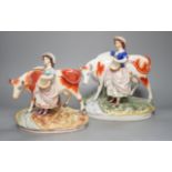 Two 19th century Staffordshire milk maid groups - tallest 24.5cm
