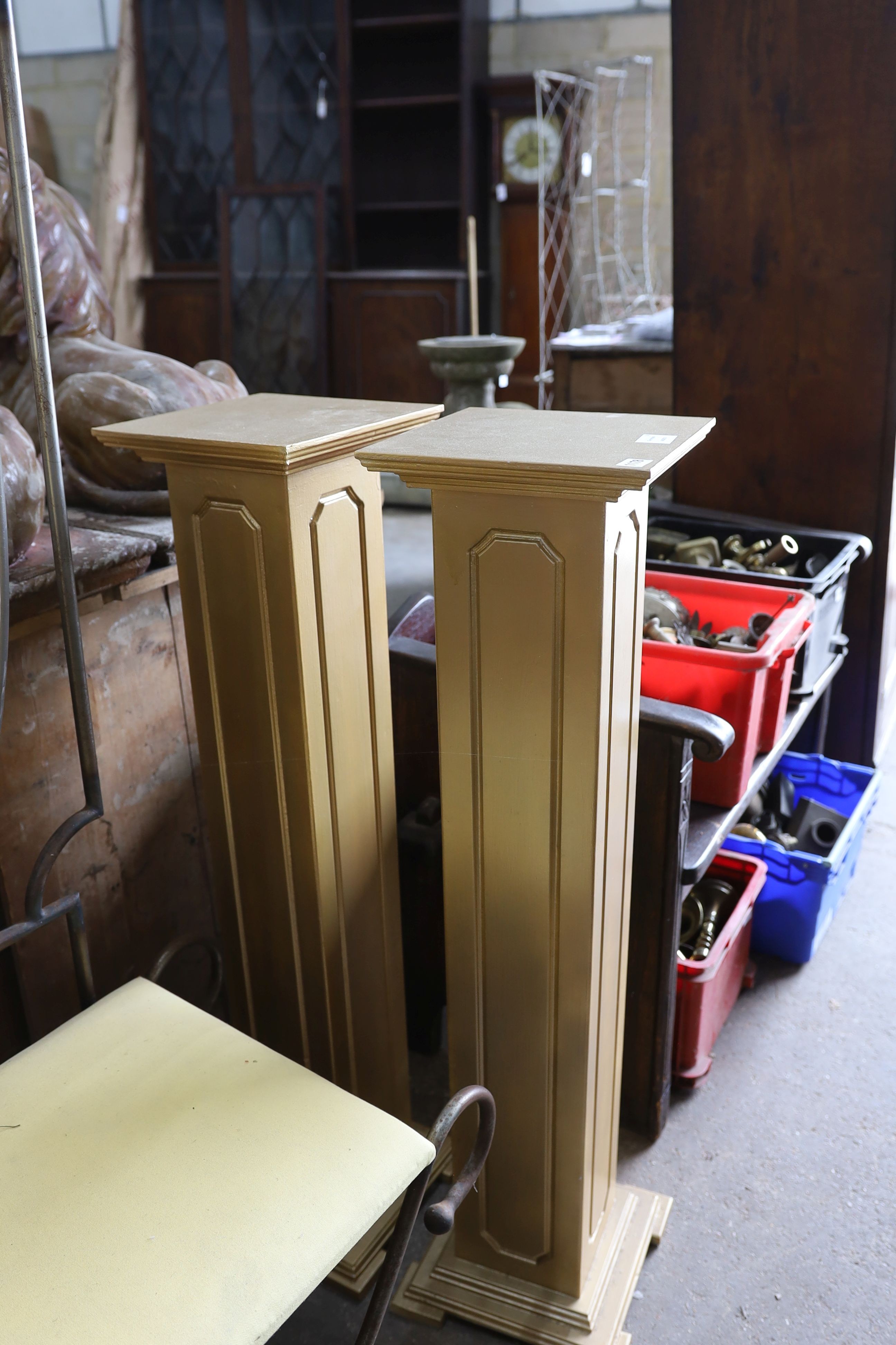 A pair of gold painted pedestals, height 108cm - Image 2 of 2