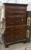 A George III mahogany chest on chest, width 105cm, depth 50cm, height 194cm