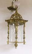 A cast brass lantern - approx 43cm high
